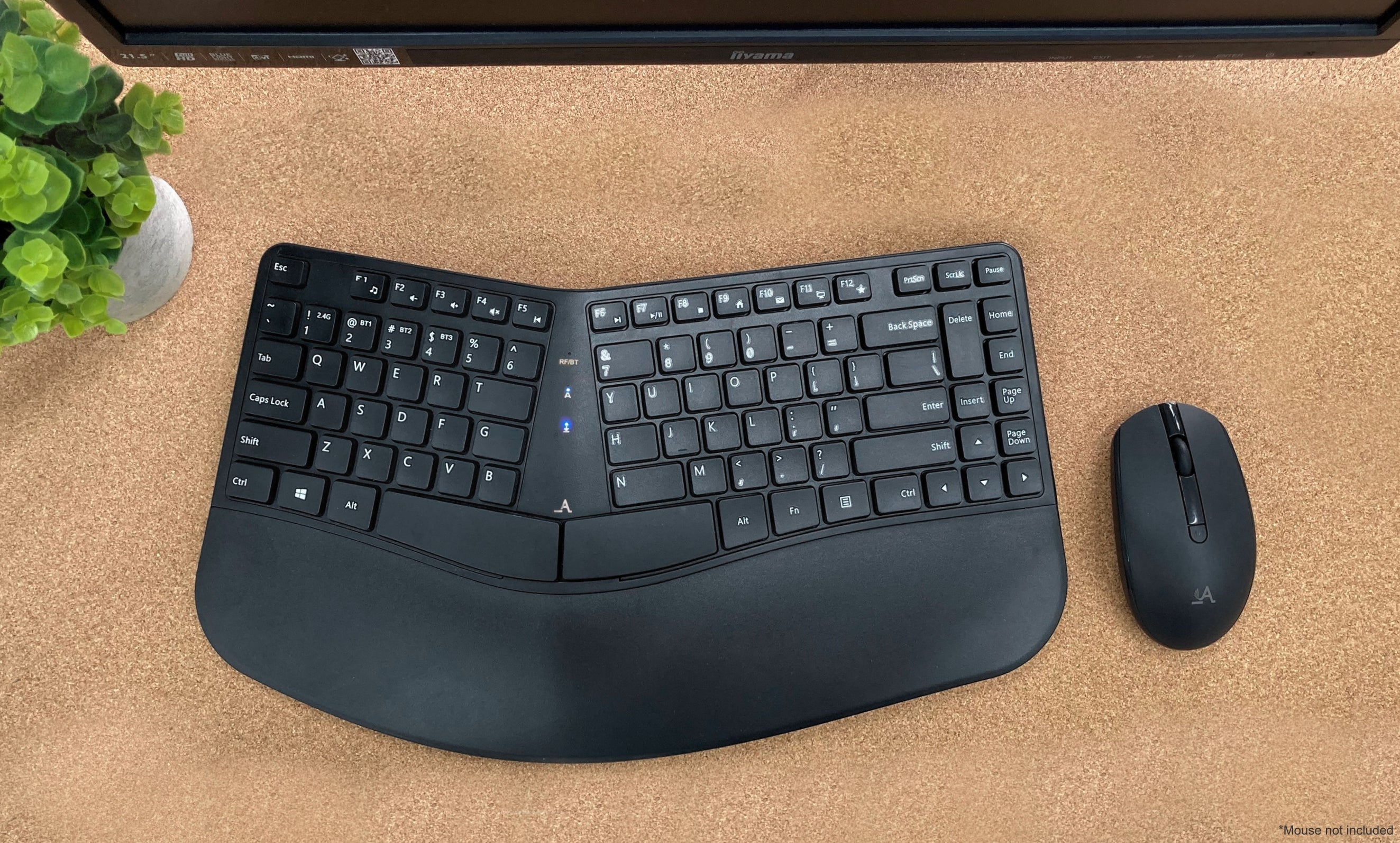 Accuratus Contour Multidevice Wireless - Bluetooth & RF Wireless Sculptured Ergonomic Split Key Multimedia Keyboard with Reverse Tilt