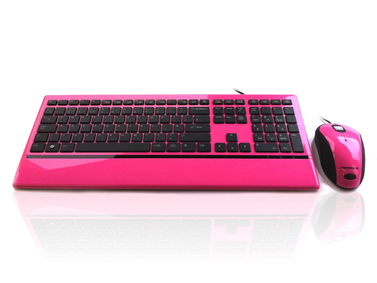 Accuratus Image Set - USB Slim Full Size Keyboard & Mouse with Piano Pink Glossy Finish