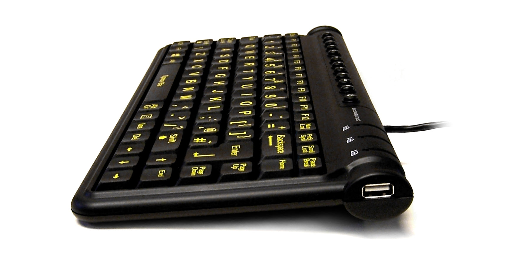 Accuratus Mini Hivis Hub - Mini clavier multimédia USB avec légendes haute visibilité et hub USB2.0 à 2 ports