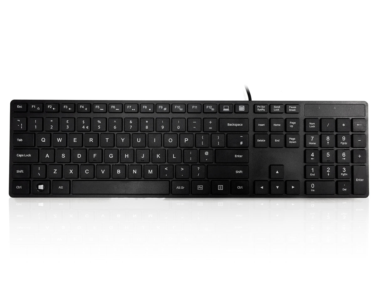 Accuratus 301 - Clavier multimédia ultra fin USB pleine taille avec touches carrées modernes en noir - Disposition en anglais britannique