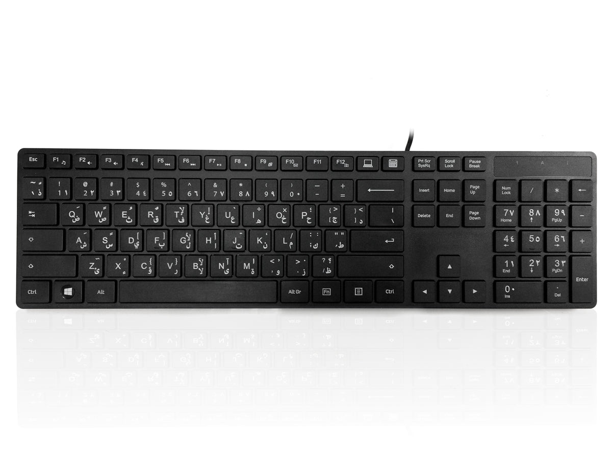 Accuratus 301 - USB Full Size Super Slim Multimedia Keyboard with Square Modern Keys in Black - Arabic Layout