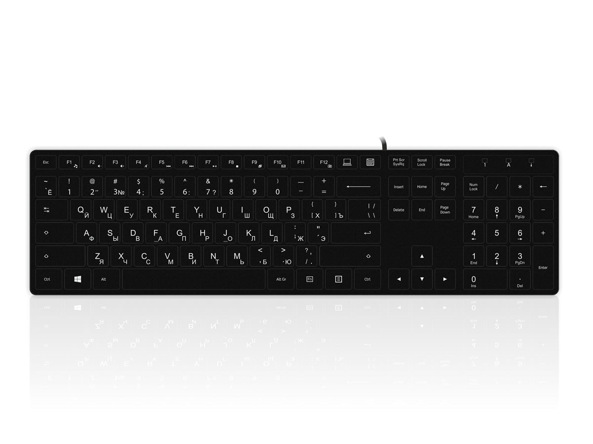 Accuratus 301 - USB Full Size Super Slim Multimedia Keyboard with Square Modern Keys in Black - Russian Cyrillic Layout