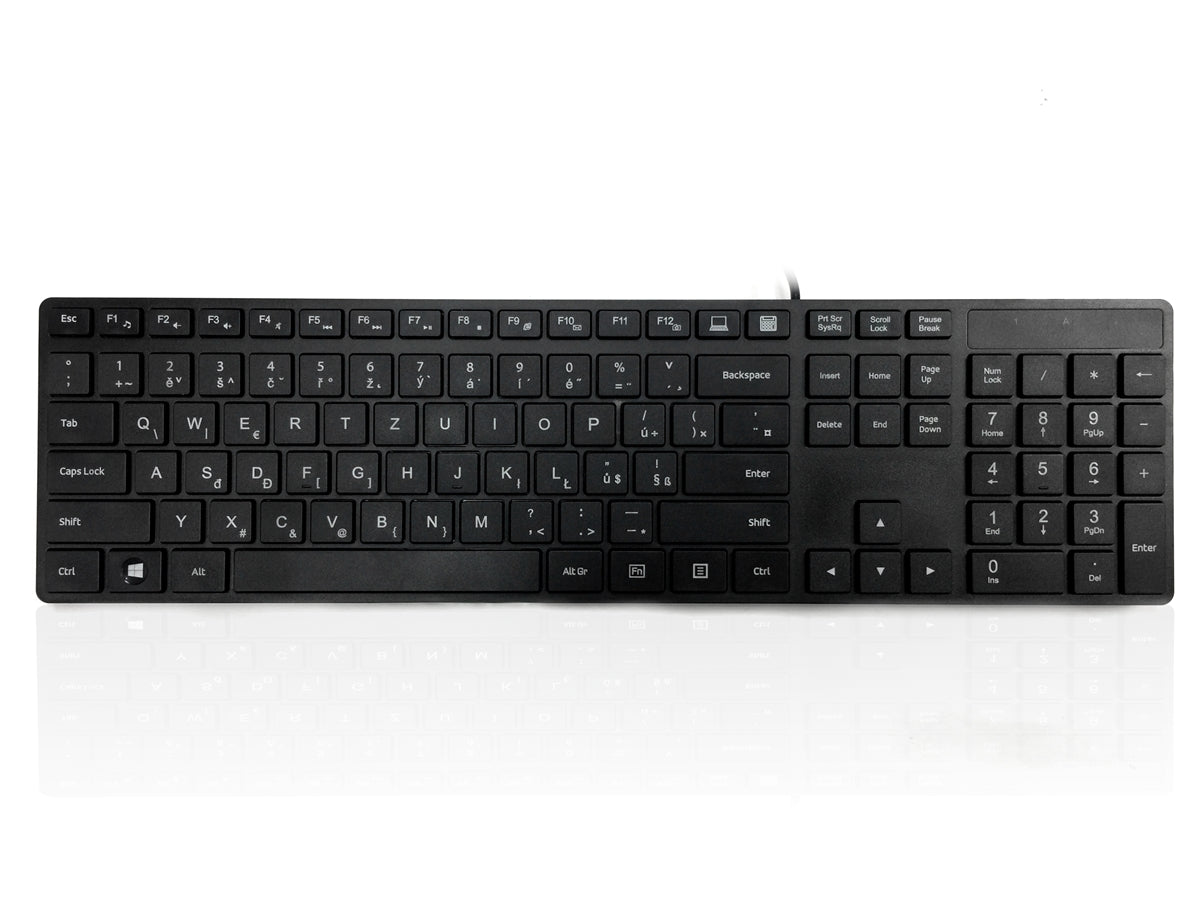 Accuratus 301 - Clavier multimédia ultra fin USB pleine taille avec touches carrées modernes en noir - Disposition tchèque