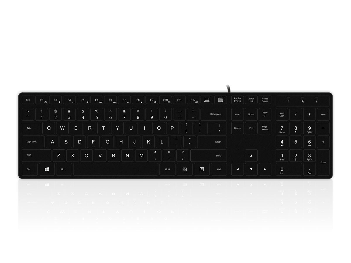 Accuratus 301 - Clavier multimédia ultra fin USB pleine taille avec touches carrées modernes en noir - Disposition en anglais américain