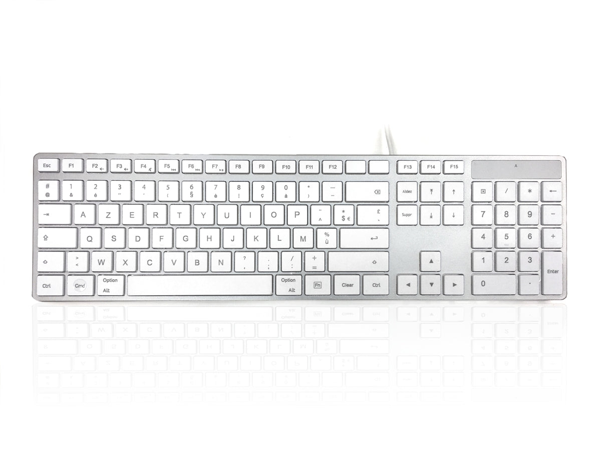 Accuratus 301 MAC - Clavier Multimédia Apple Mac Filaire USB Pleine Taille  avec Touches Tactiles Carrées Blanches et Boîtier Argenté - Disposition du