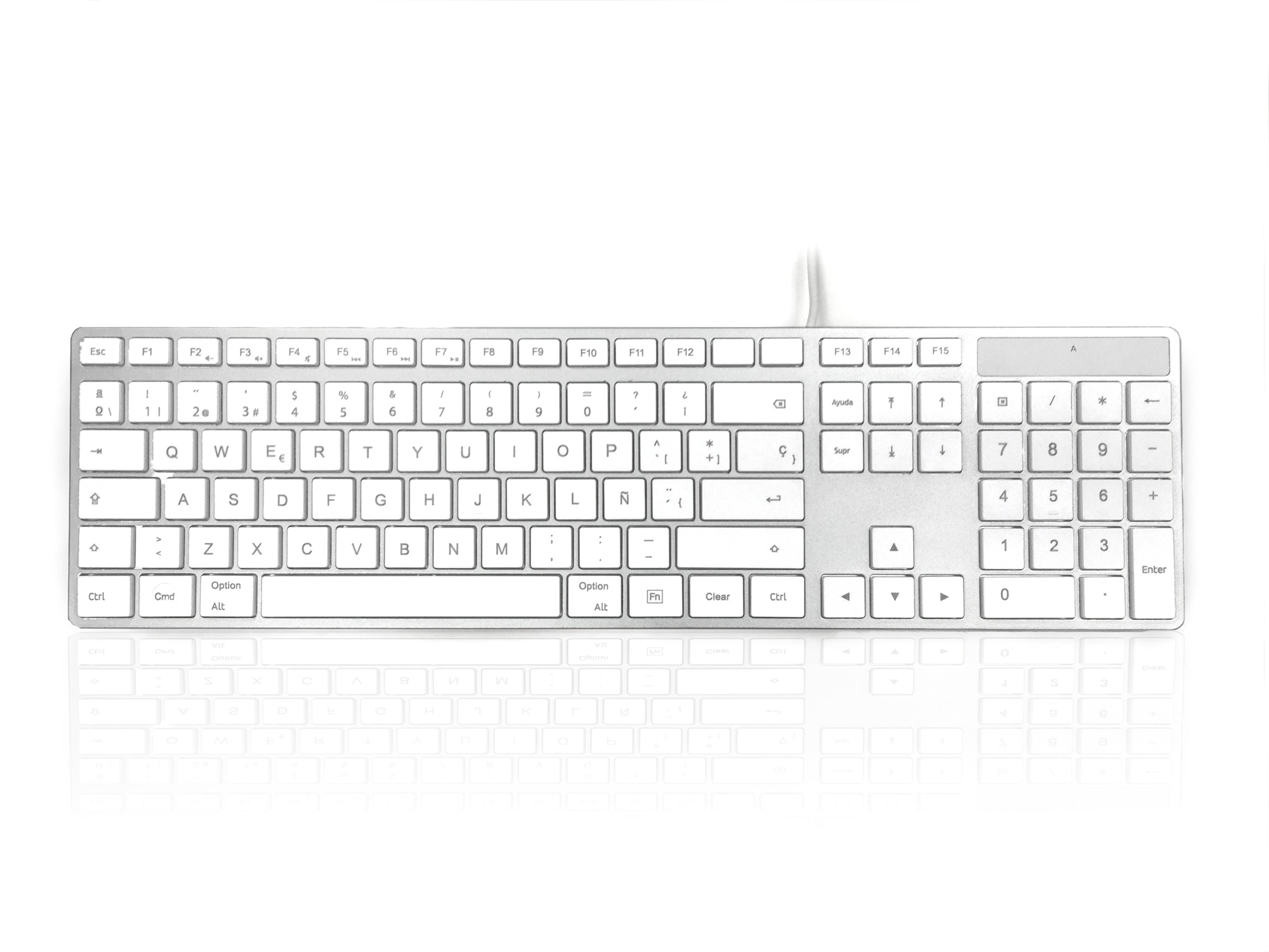 Accuratus 301 MAC USB Type C - Clavier multimédia Apple Mac filaire pleine taille USB Type C avec touches tactiles carrées blanches et boîtier argenté