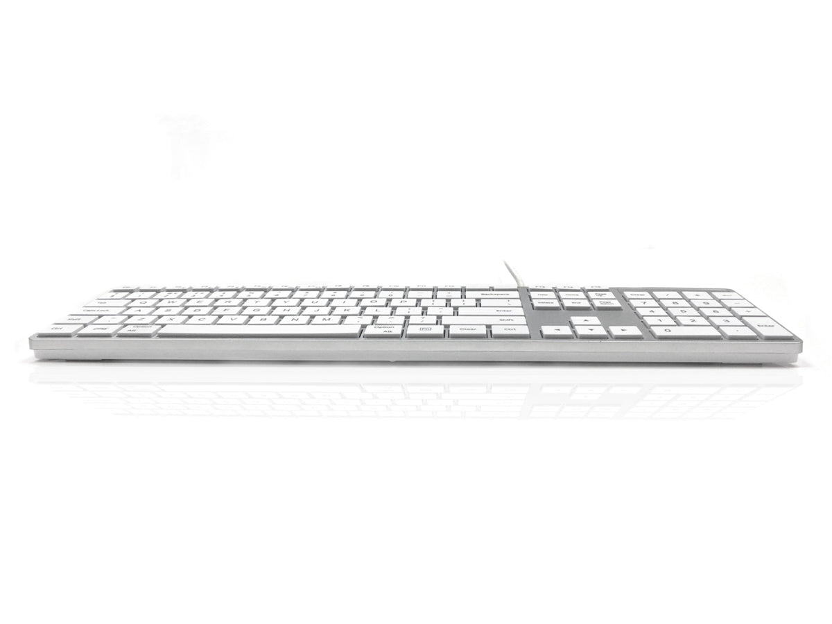 Accuratus 301 MAC USB Type C - Clavier multimédia Apple Mac filaire pleine taille USB Type C avec touches tactiles carrées blanches et boîtier argenté